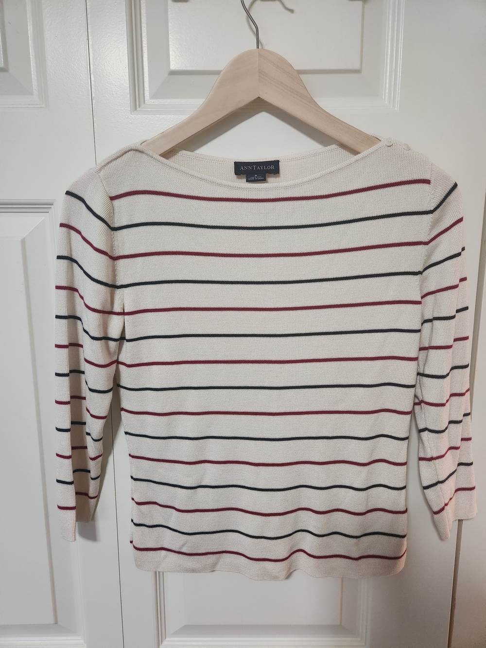 Ann Taylor Cream Striped Boatneck Sweater Vintage 100% Silk